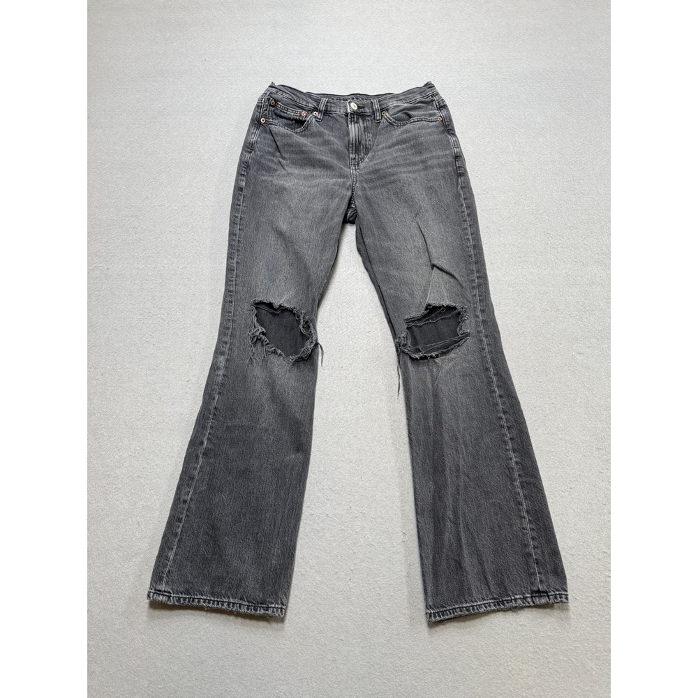 American Eagle Flare Jeans Women's 8 Black Denim Charcoal Wash Ripped Distressed
